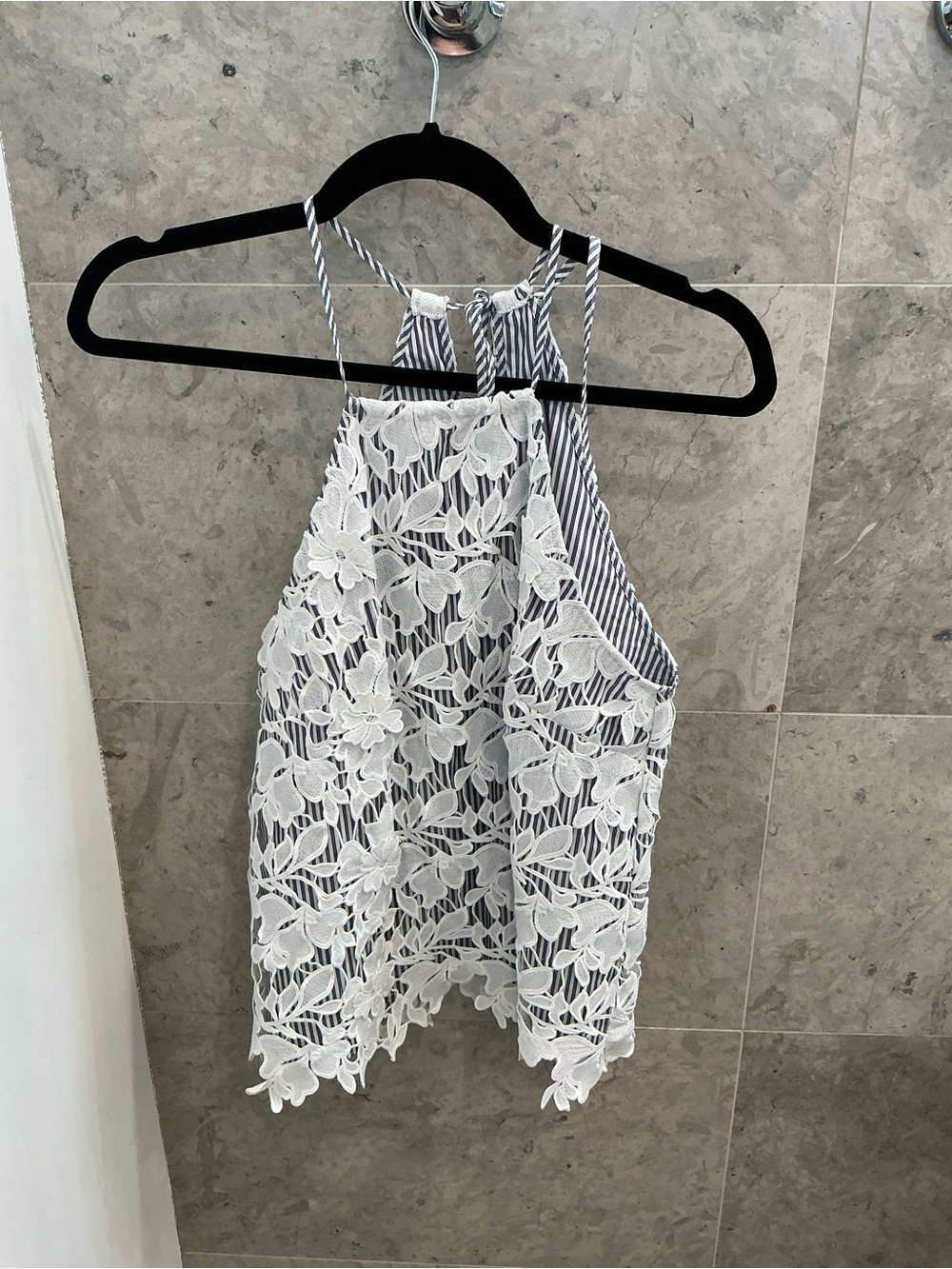 INTERMIX White Floral Lace Halter Camisole with Striped Lining